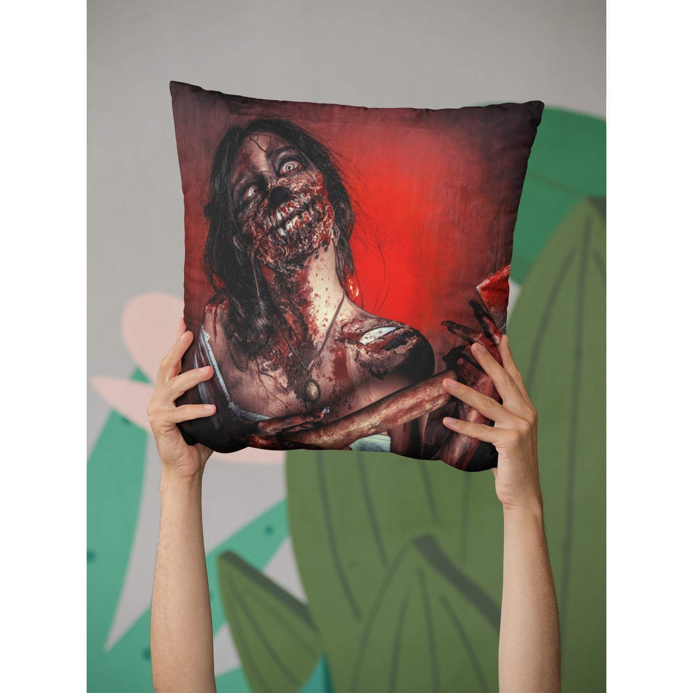 Dark Olive Green Zombie With An Ax Horror Art | Pillow Case