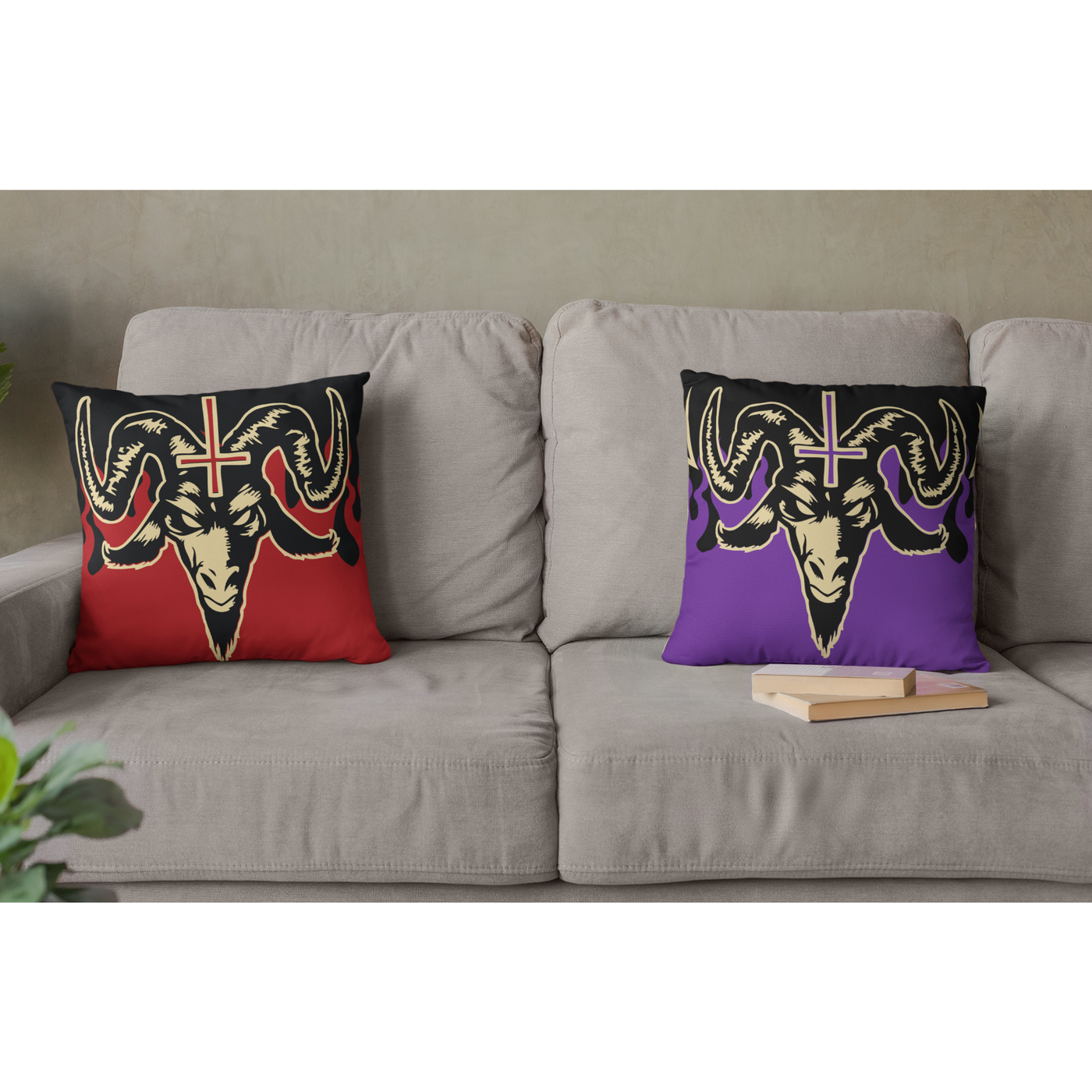 Light Slate Gray Baphomet Red & Purple | Pillow Cases