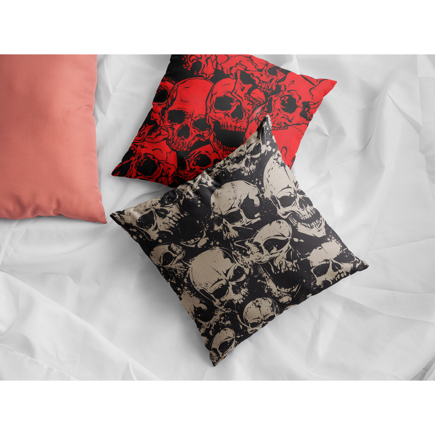 Gray Screaming Red & Brown Skulls | Pillow Case