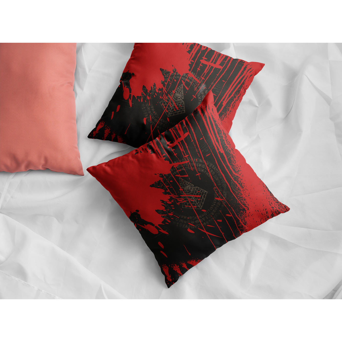 Light Gray Bloody Esoteric Symbols | Pillow Cover