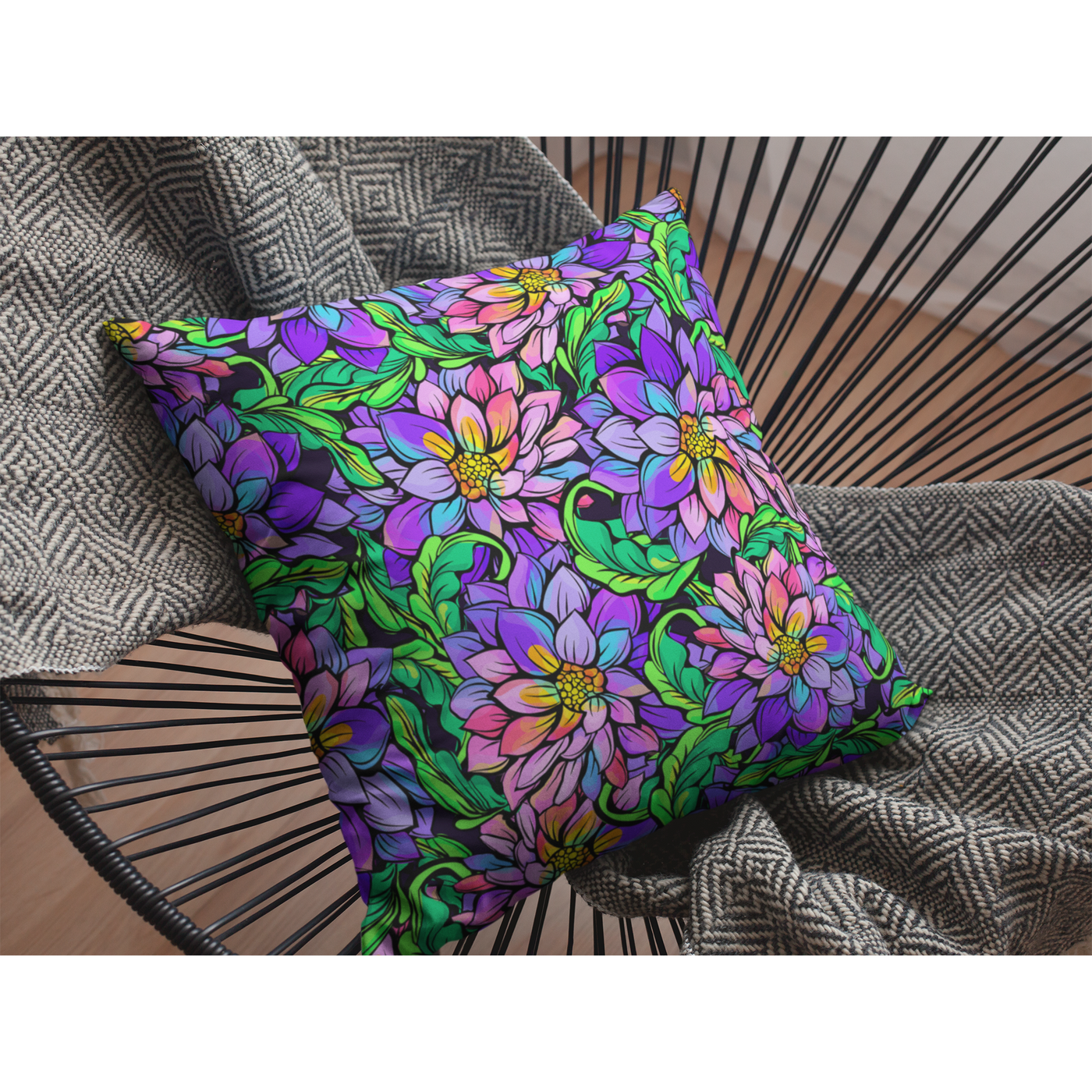Dark Slate Gray Tie Dye Neon Lotus Flower | Pillow Case