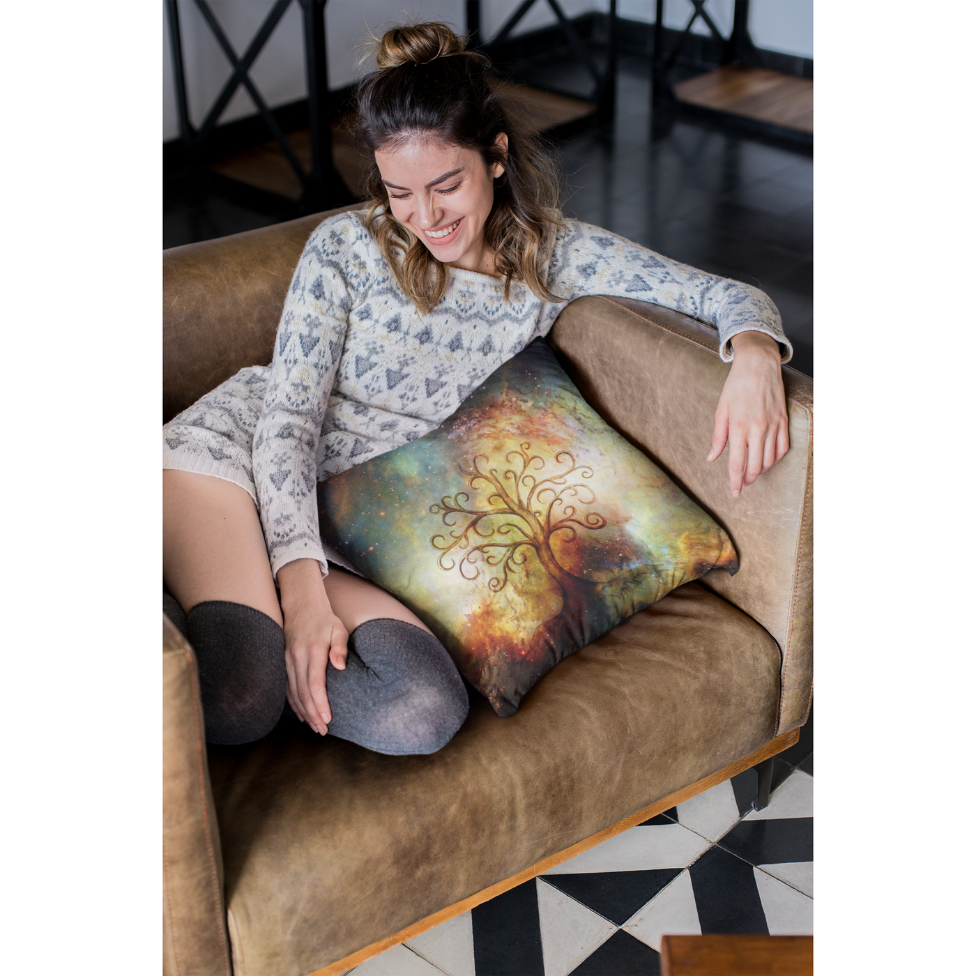 Dim Gray Tree Of Life Space | Pillow Case