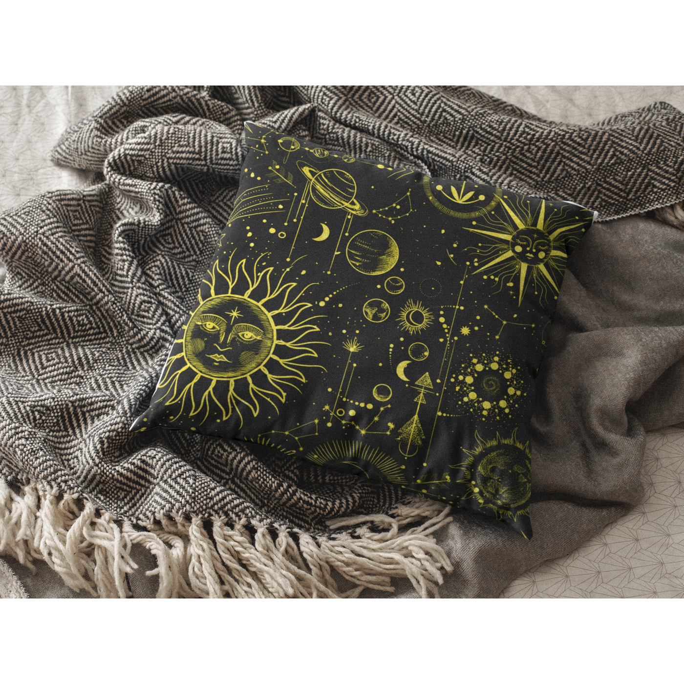 Dark Slate Gray Sun & Moon Celestial Gold | Pillow Case