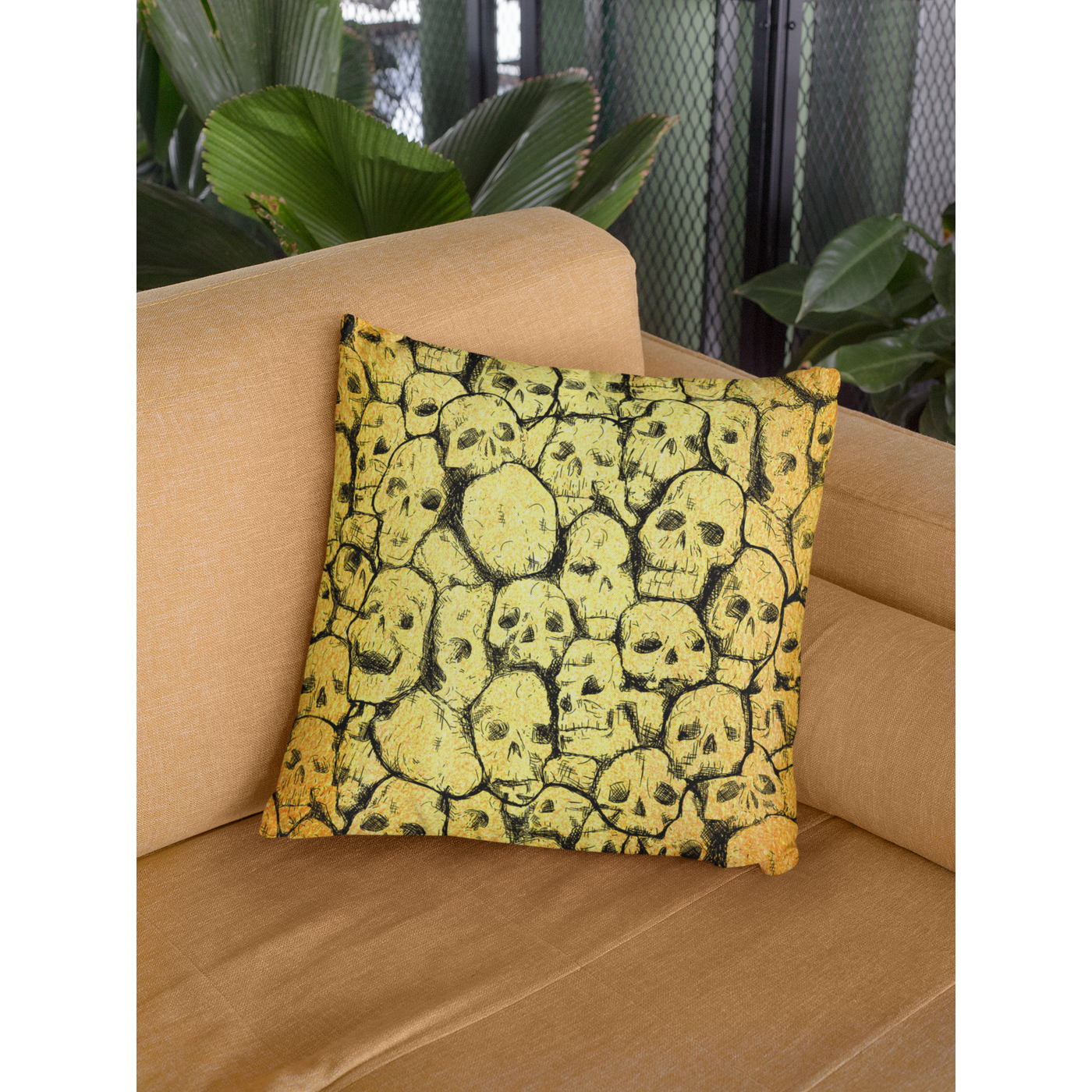 Sienna Yellow Hand Drawn Skulls Goth | Pillow Case