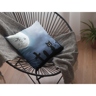 Dim Gray Witches Familiar Sitting In The Graveyard | Pillow Cover