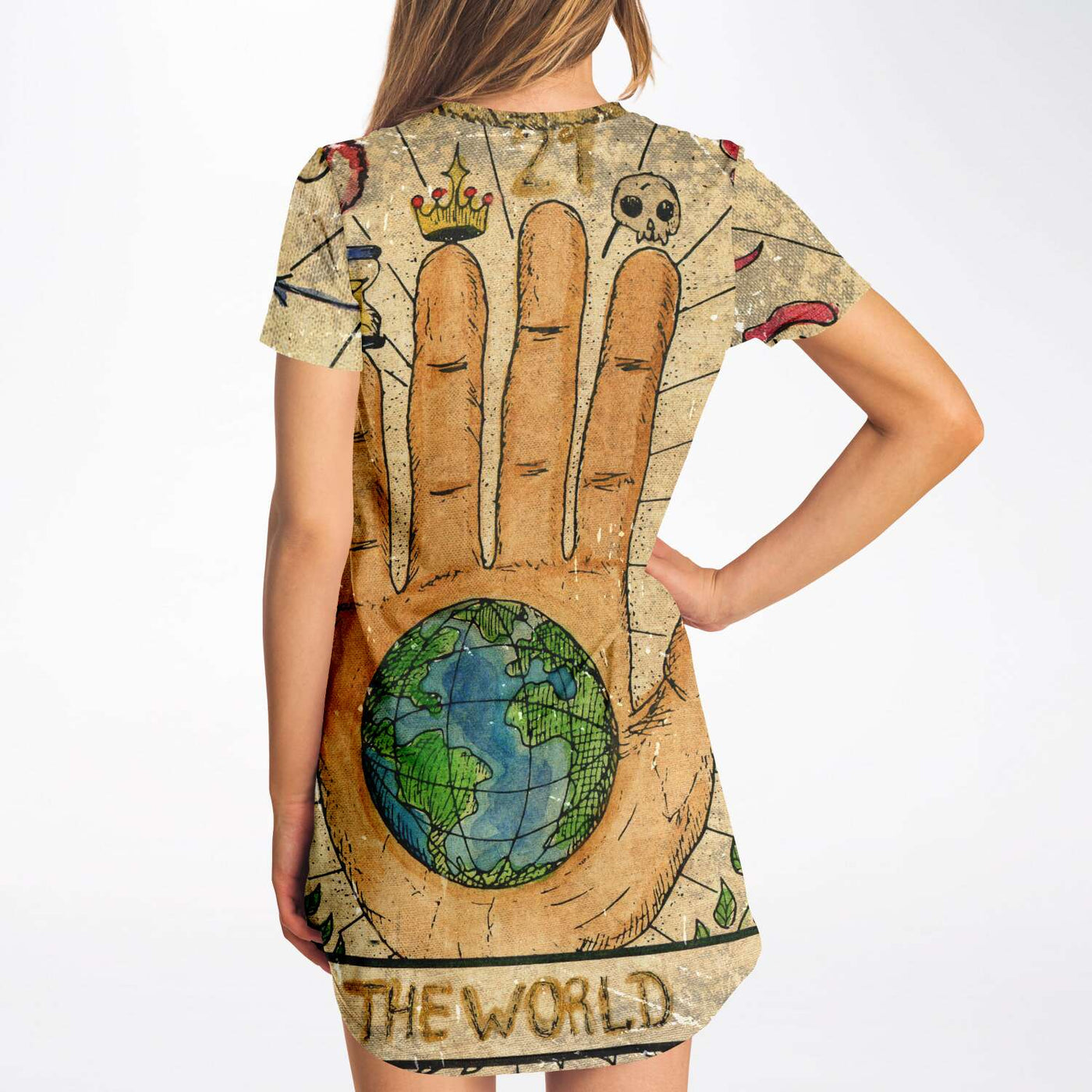 Beige The World Tarot Card | T-Shirt Dress