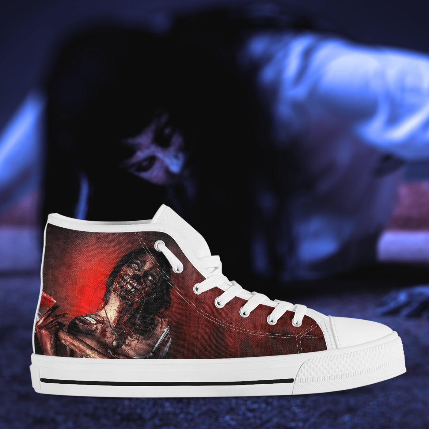 Black Horrorcore Menacing Zombie With An Ax | Women's Classic High Top Canvas Shoes