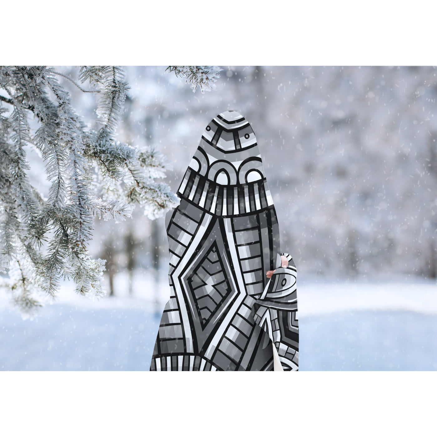 Gray Festival Clothes Tribal Lines 11 BW | Hooded Blanket